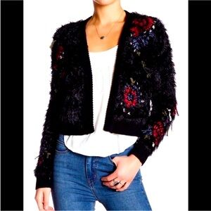 Free People Shaggy Bolero Cropped embroidered Sweater